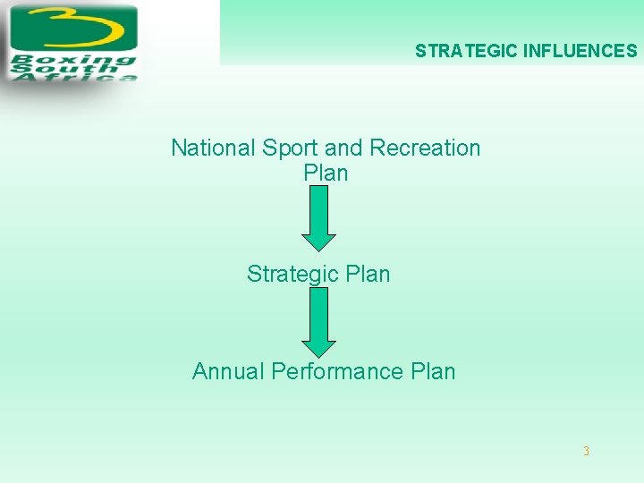 STRATEGIC INFLUENCES National Sport and Recreation Plan Strategic Plan Annual Performance Plan 3 