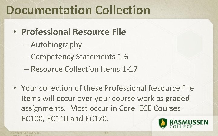 Documentation Collection • Professional Resource File – Autobiography – Competency Statements 1 -6 –