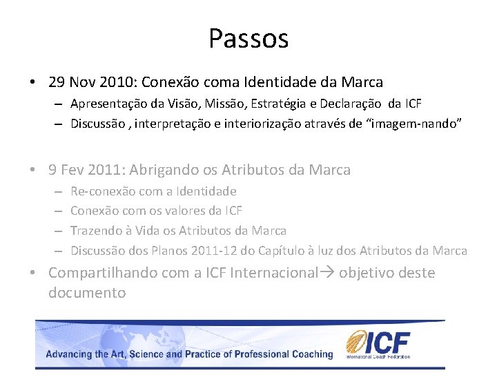 Passos • 29 Nov 2010: Conexão coma Identidade da Marca – Apresentação da Visão,