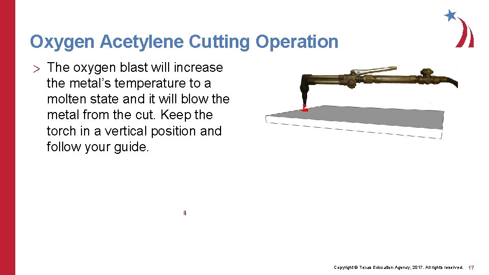Oxygen Acetylene Cutting Operation > The oxygen blast will increase the metal’s temperature to