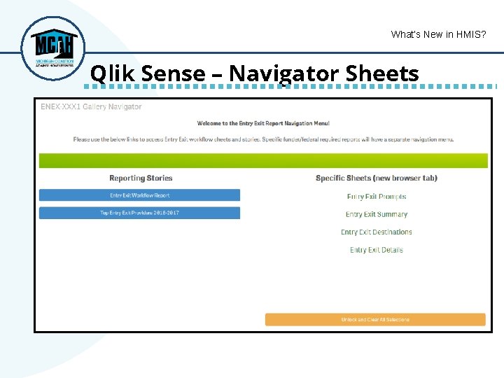 What’s New in HMIS? Qlik Sense – Navigator Sheets 