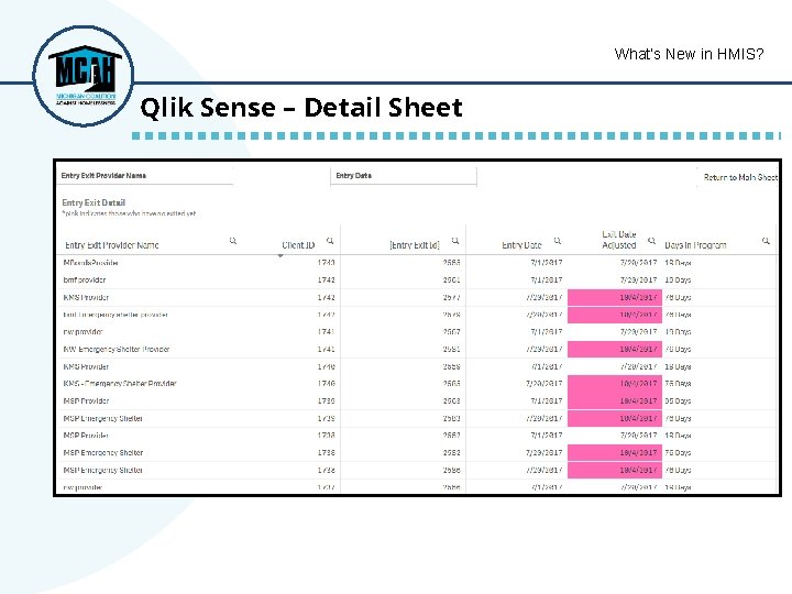 What’s New in HMIS? Qlik Sense – Detail Sheet 