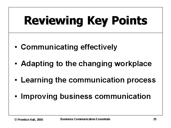 Reviewing Key Points • Communicating effectively • Adapting to the changing workplace • Learning