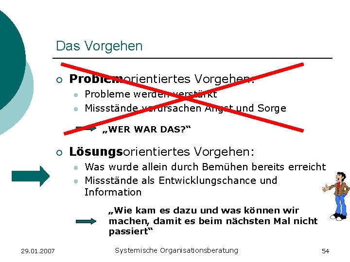 Das Vorgehen ¡ Problemorientiertes Vorgehen: l l Probleme werden verstärkt Missstände verursachen Angst und