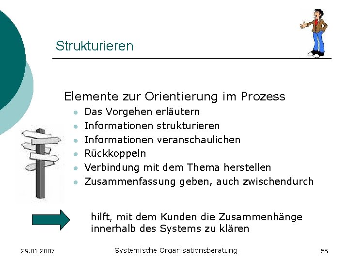 Strukturieren Elemente zur Orientierung im Prozess l l l Das Vorgehen erläutern Informationen strukturieren