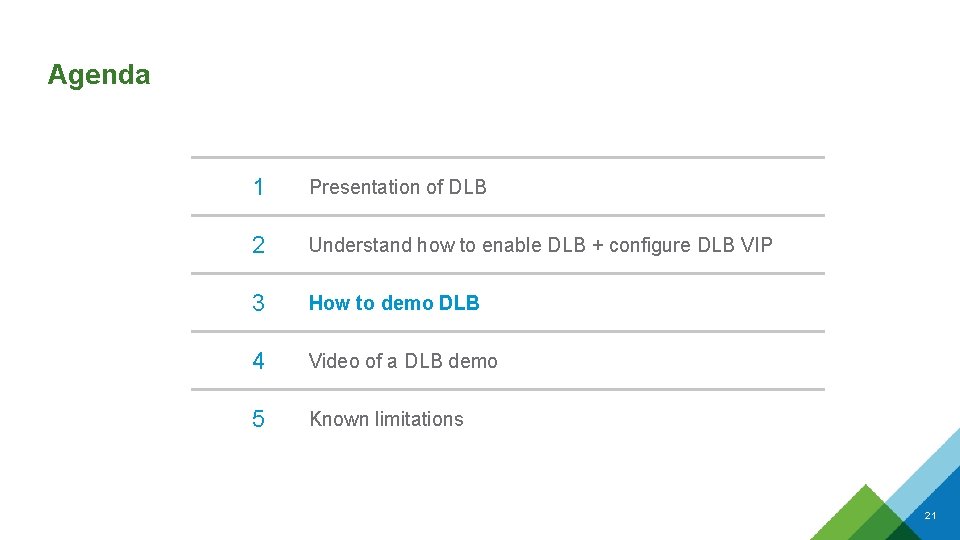Agenda 1 Presentation of DLB 2 Understand how to enable DLB + configure DLB Agenda 1 Presentation of DLB 2 Understand how to enable DLB + configure DLB