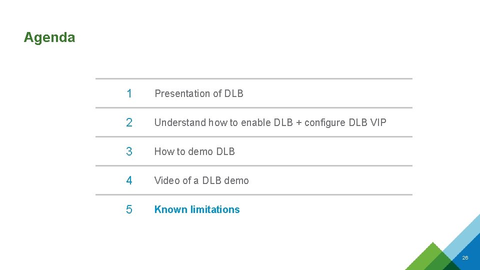 Agenda 1 Presentation of DLB 2 Understand how to enable DLB + configure DLB Agenda 1 Presentation of DLB 2 Understand how to enable DLB + configure DLB