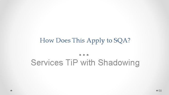 How Does This Apply to SQA? Services Ti. P with Shadowing 58 