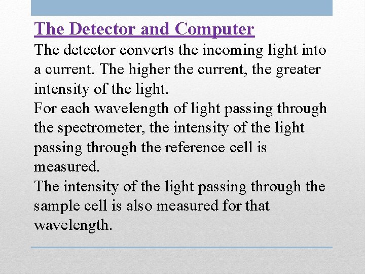 The Detector and Computer The detector converts the incoming light into a current. The