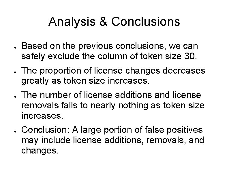 Analysis & Conclusions ● ● Based on the previous conclusions, we can safely exclude