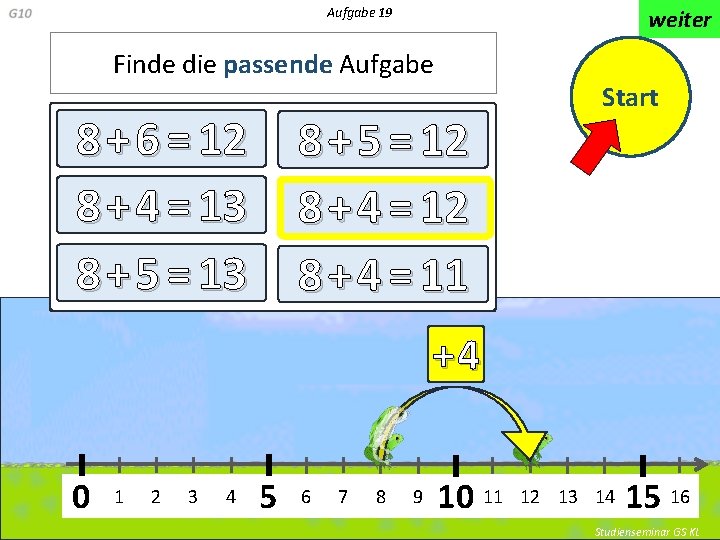 Aufgabe 19 weiter Finde die passende Aufgabe 8 + 6 = 12 8 +