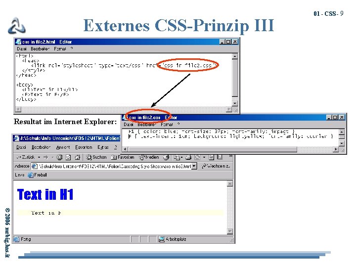 Externes CSS-Prinzip III Resultat im Internet Explorer: 01 - CSS - 9 © 2006