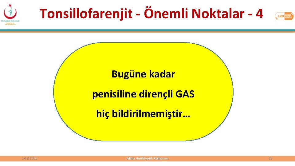 Tonsillofarenjit - Önemli Noktalar - 4 Bugüne kadar penisiline dirençli GAS hiç bildirilmemiştir… 14.