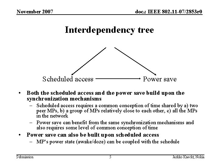November 2007 doc. : IEEE 802. 11 -07/2853 r 0 Interdependency tree Scheduled access November 2007 doc. : IEEE 802. 11 -07/2853 r 0 Interdependency tree Scheduled access