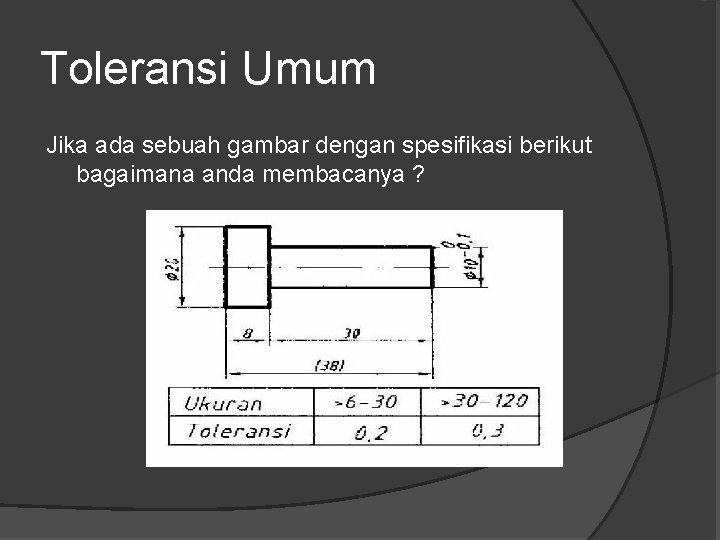 Toleransi Umum Jika ada sebuah gambar dengan spesifikasi berikut bagaimana anda membacanya ? 