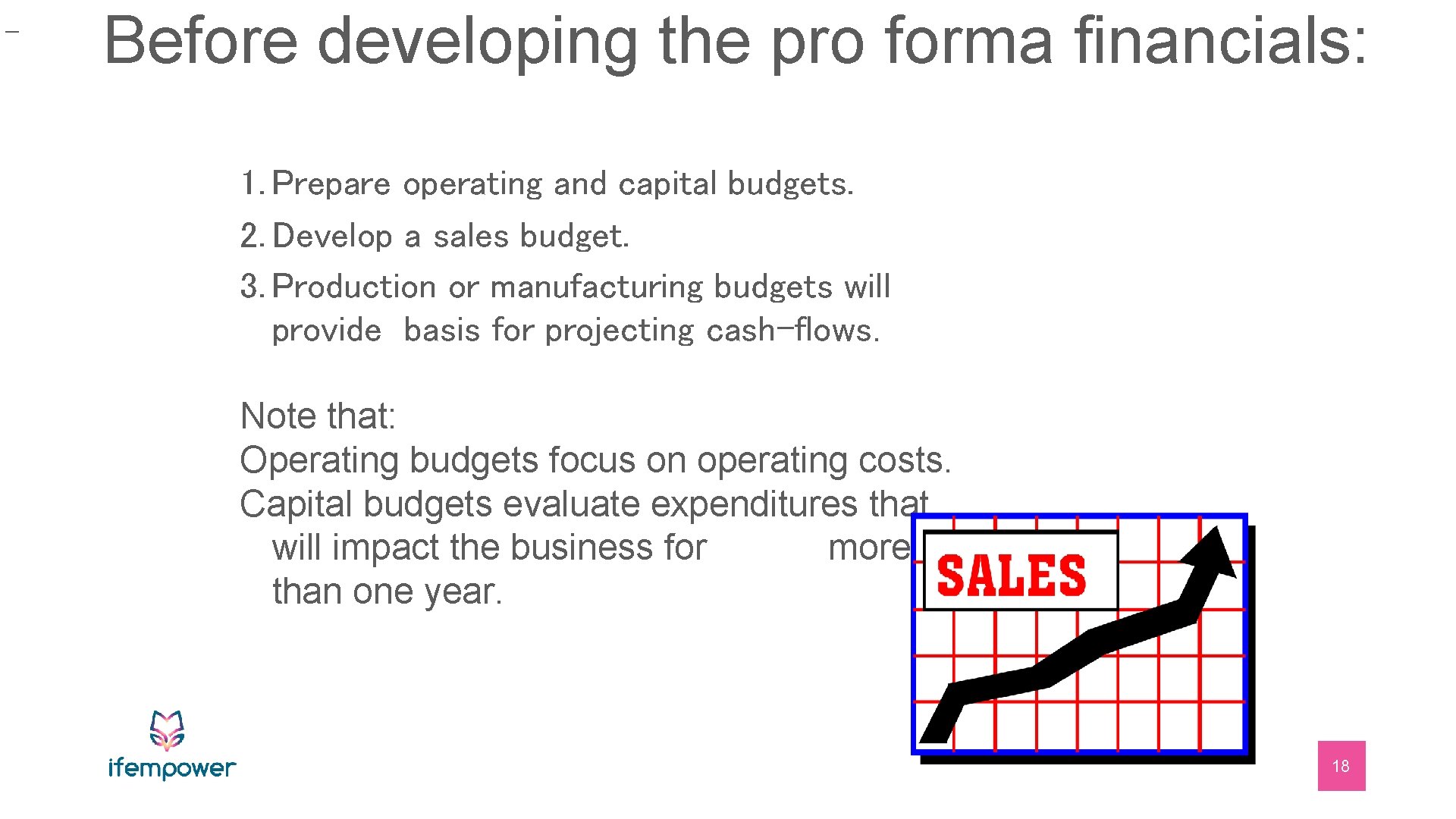 _ Before developing the pro forma financials: 1. Prepare operating and capital budgets. 2.