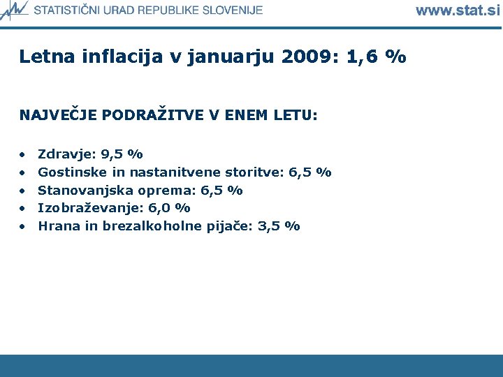 Letna inflacija v januarju 2009: 1, 6 % NAJVEČJE PODRAŽITVE V ENEM LETU: •