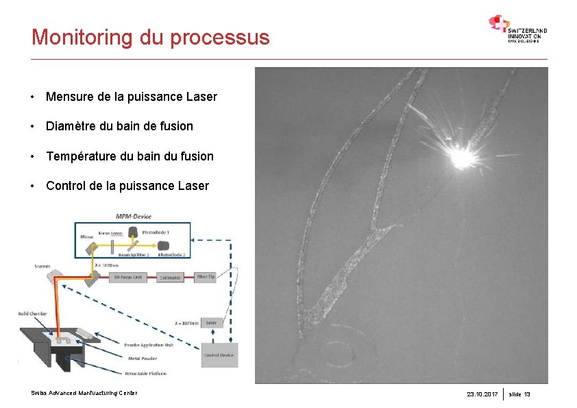 Monitoring du processus • Mensure de la puissance Laser • Diamètre du bain de