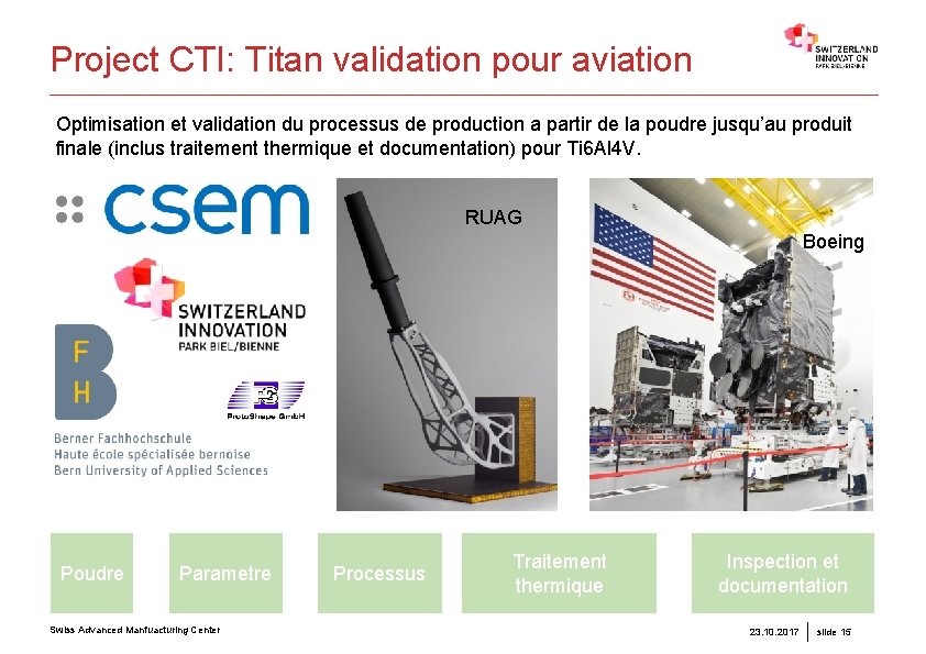 Project CTI: Titan validation pour aviation Optimisation et validation du processus de production a