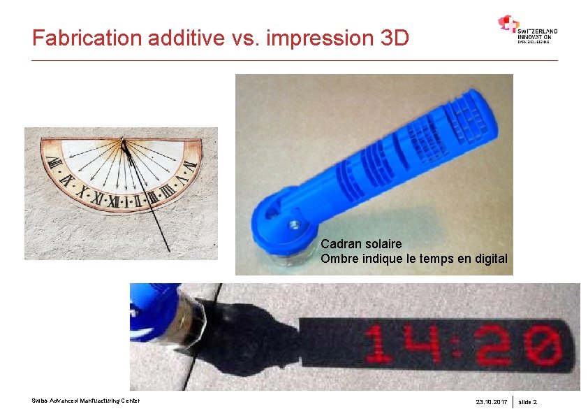 Fabrication additive vs. impression 3 D Cadran solaire Ombre indique le temps en digital