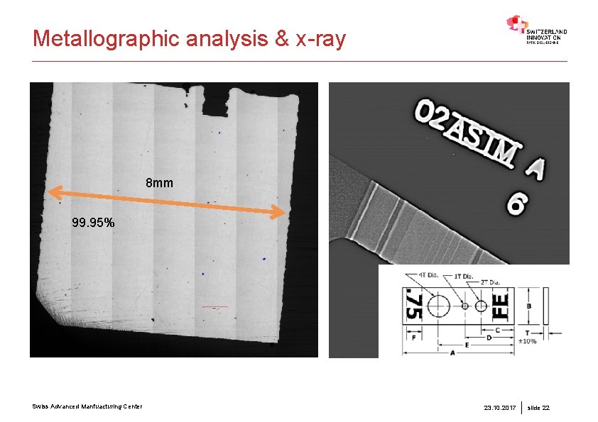 Metallographic analysis & x-ray 8 mm 99. 95% Swiss Advanced Manfuacturing Center 23. 10.