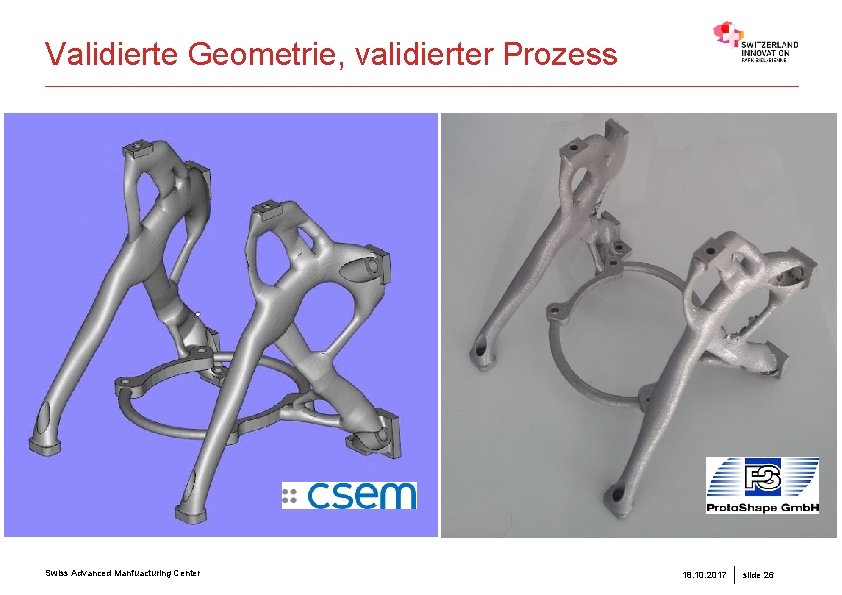 Validierte Geometrie, validierter Prozess Swiss Advanced Manfuacturing Center 18. 10. 2017 slide 26 