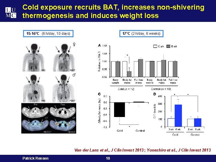 Cold exposure recruits BAT, increases non-shivering thermogenesis and induces weight loss 15 -16°C (6