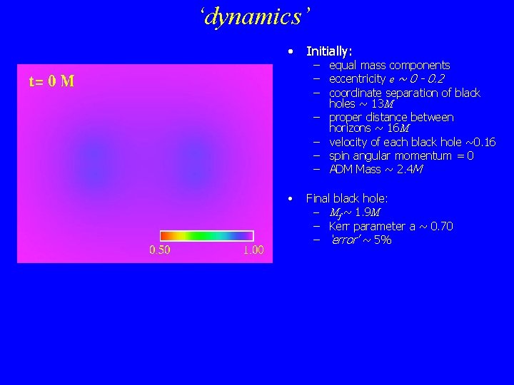 ‘dynamics’ • Initially: – – – – • equal mass components eccentricity e ~