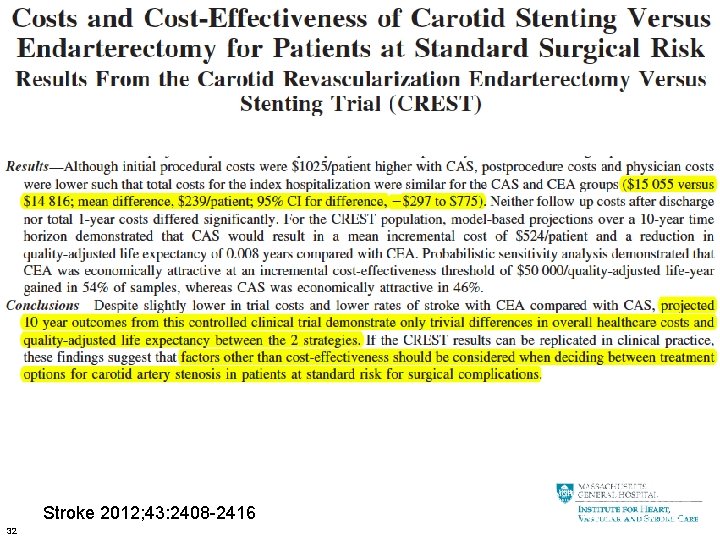 Stroke 2012; 43: 2408 -2416 32 