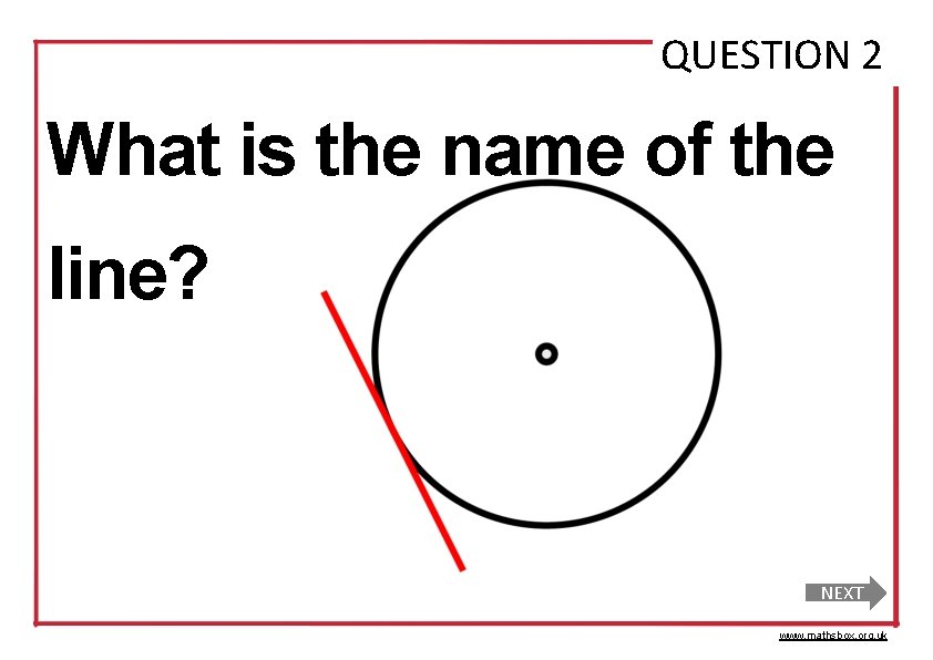 QUESTION 2 What is the name of the line? NEXT www. mathsbox. org. uk