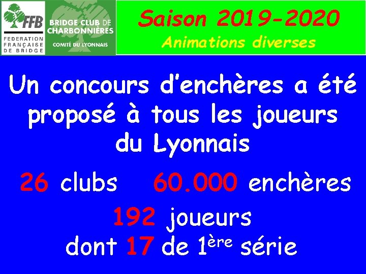 Saison 2019 -2020 Animations diverses Un concours d’enchères a été proposé à tous les