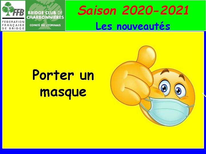 Saison 2020 -2021 Les nouveautés Porter un masque 