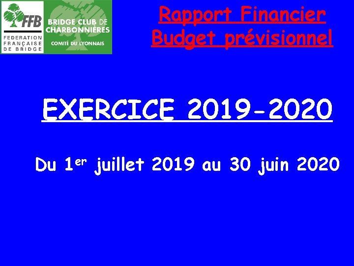 Rapport Financier Budget prévisionnel EXERCICE 2019 -2020 Du 1 er juillet 2019 au 30