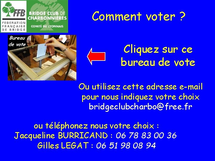 Comment voter ? Cliquez sur ce bureau de vote Ou utilisez cette adresse e-mail