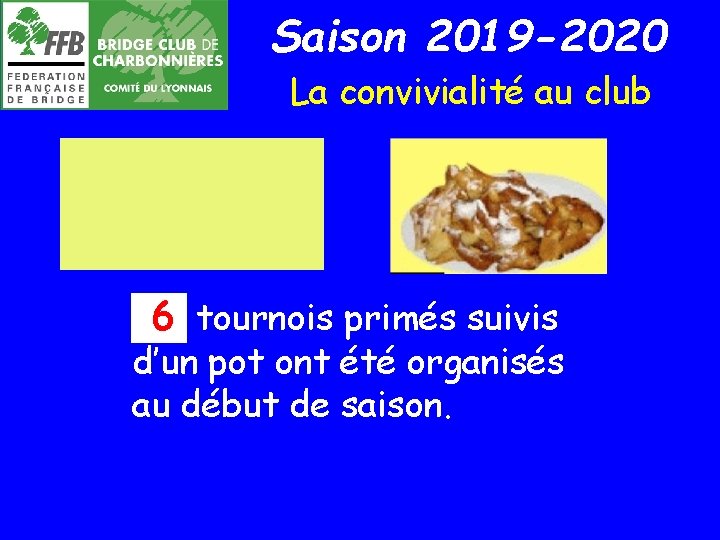 Saison 2019 -2020 La convivialité au club 6 tournois primés suivis d’un pot ont