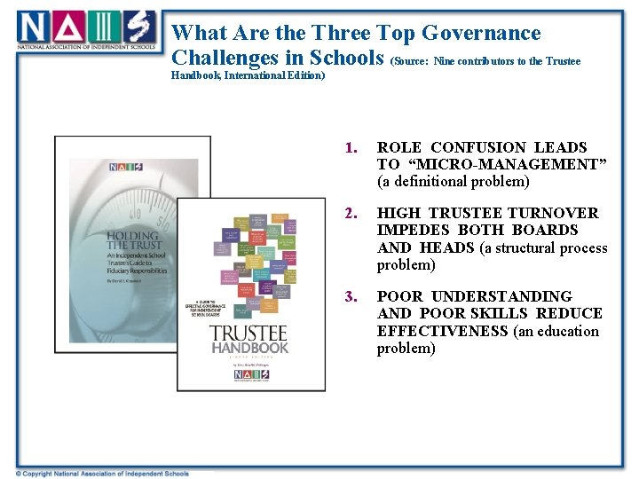 What Are the Three Top Governance Challenges in Schools (Source: Nine contributors to the