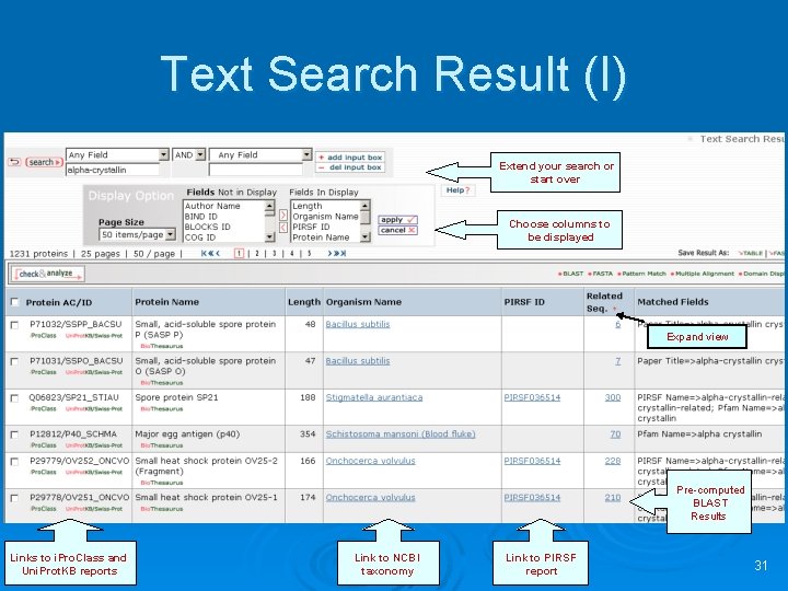 Text Search Result (I) Extend your search or start over Choose columns to be