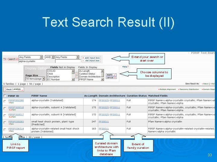 Text Search Result (II) Extend your search or start over Choose columns to be