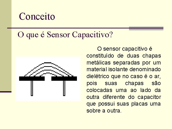 Conceito O que é Sensor Capacitivo? O sensor capacitivo é constituído de duas chapas