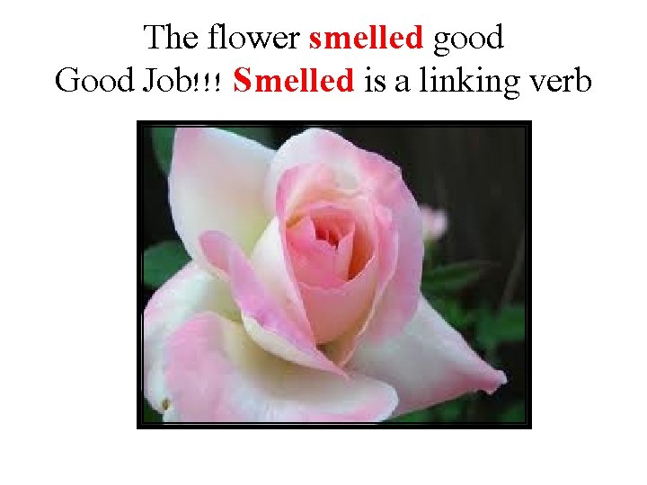 The flower smelled good Good Job!!! Smelled is a linking verb 