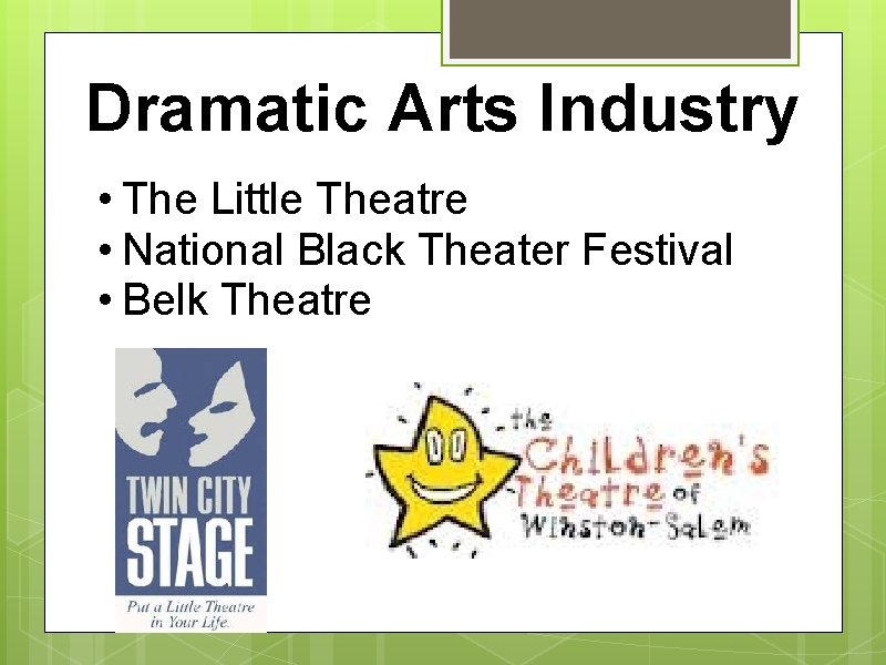 Dramatic Arts Industry • The Little Theatre • National Black Theater Festival • Belk