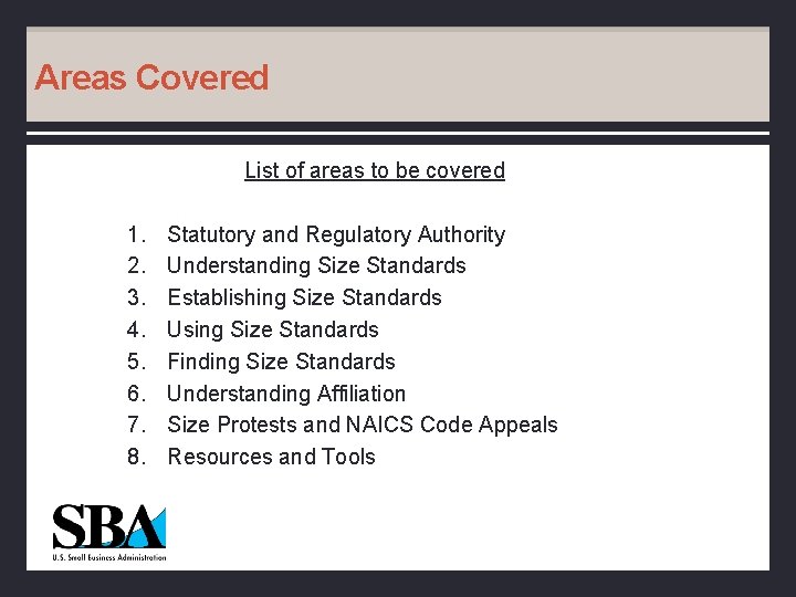 Areas Covered List of areas to be covered 1. 2. 3. 4. 5. 6.