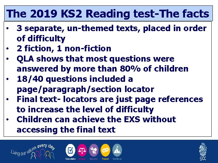 The 2019 KS 2 Reading test-The facts • 3 separate, un-themed texts, placed in