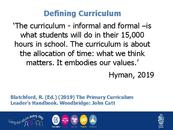Defining Curriculum ‘The curriculum - informal and formal –is what students will do in