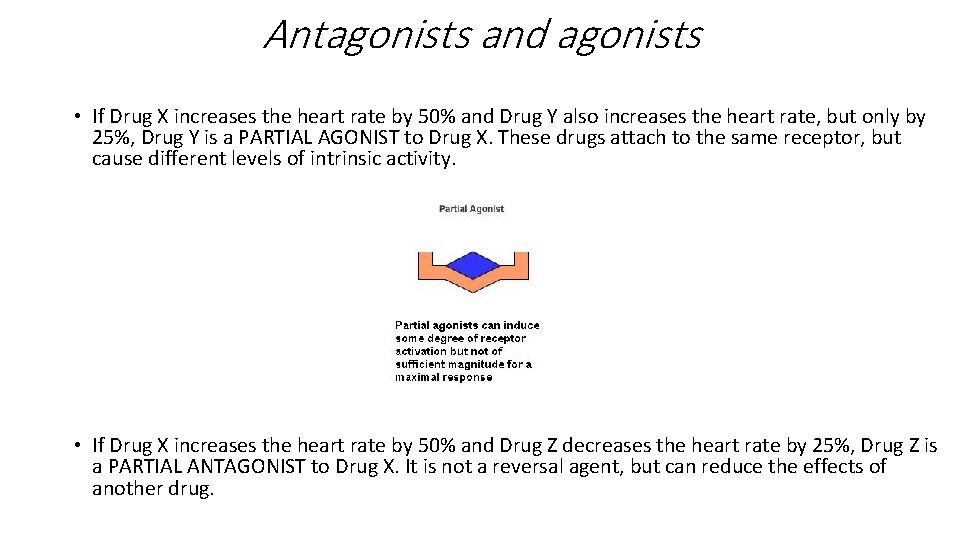 Antagonists and agonists • If Drug X increases the heart rate by 50% and