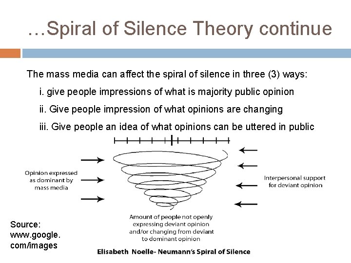 …Spiral of Silence Theory continue The mass media can affect the spiral of silence