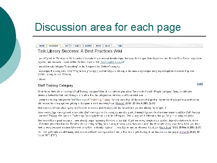 Discussion area for each page 