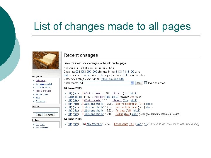List of changes made to all pages 