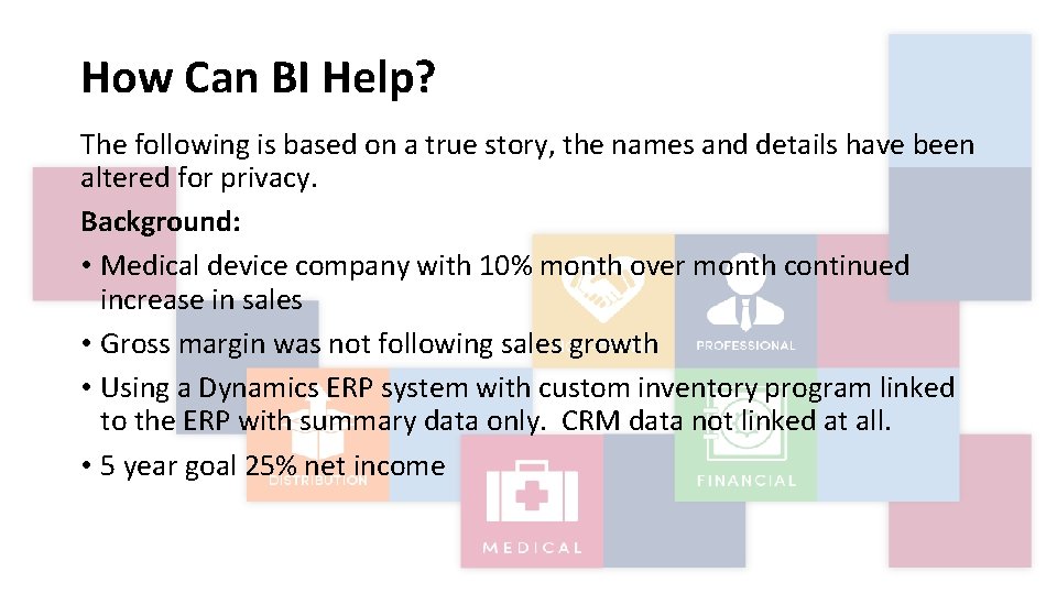 How Can BI Help? The following is based on a true story, the names