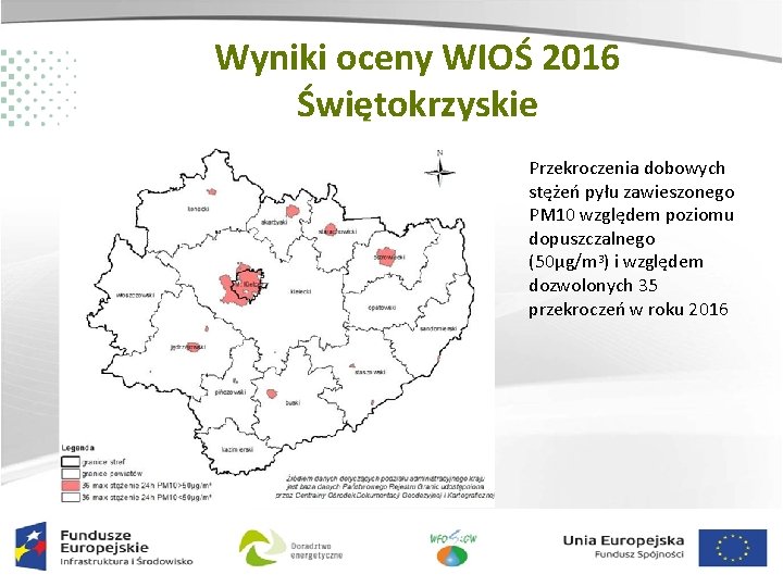 Wyniki oceny WIOŚ 2016 Świętokrzyskie Przekroczenia dobowych stężeń pyłu zawieszonego PM 10 względem poziomu